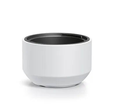 A white planter with a black interior is shown against a white background.