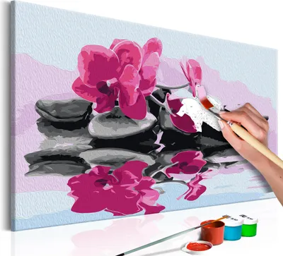 Zdjęcie produktu dla Malowanie według numerów Kwiaty Orchidea 50x40 cm Zestaw do malowania z drewnianą ramą na płótnie dla dorosłych Dzieci Obrazy ręcznie malowane Zestaw DIY n-A-0228-e-a