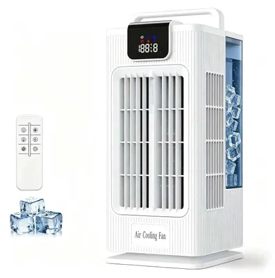 Obrázek produktu pro Přenosný ventilátor Zimilo 4 v 1 s vodním chlazením, vysokorychlostním bezkartáčovým motorem, dotykovým LED displejem, nádržkou na vodu o objemu 2000 ml a RGB osvětlením se 7 režimy