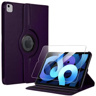 Image de Coque + Verre Trempé pour iPad Air 4/5 10,9 Pouces, Protection Antichoc Rotative 360° - Violet