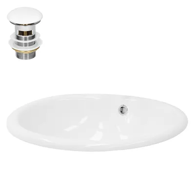 Produktbild von LuxeBath Waschbecken Aufsatzwaschbecken Oval, 49x40,5x19,5 cm, Weiß, aus Keramik, inkl. Ablaufgarnitur mit Überlauf