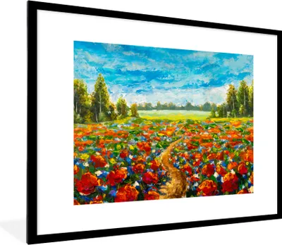 Produktbild von MuchoWow® Gerahmtes Poster Malerei - Ölfarbe - Blumen - Natur 80x60 cm - Poster mit Schwarzem Bilderrahmen Wandposter Rahmen Foto Bilder - Schlafzimmer-Dekorationen - Fotoposter