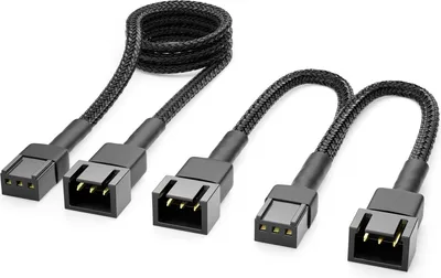 Produktbild von deleyCON 3-Pin Lüfter Kabel Set Verlängerungskabel - 60 cm Verlängerungskabel + 15 cm Y-Kabel Nylonkabel Plug & Play für PC Computer Workstation Schwarz