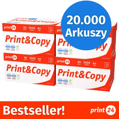 Zdjęcie produktu dla NOWOŚĆ: print24 Papier do drukarek i kopiarek, 20000 arkuszy, 40 x 500, A4, Premium, ekstra biały, CIE 160, Zwycięzca testów, Certyfikat PEFC