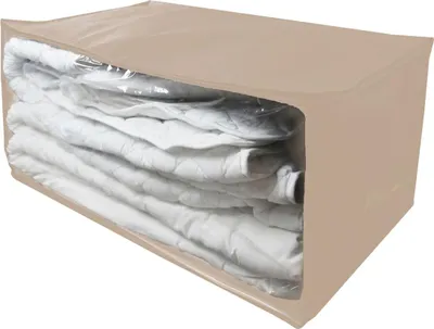 Produktbild von BURI Aufbewahrungsbox 60x45x30 cm - faltbare Stoffbox mit Reißverschluss, Tragegriff & Sichtfenster - praktische Unterbettkommode & Organizer für Kleidung, Bettwäsche & Decken - staubfrei, Farbe:beige