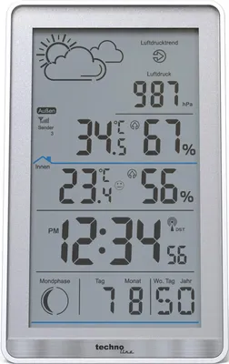 Zdjęcie produktu dla Technoline WS 9218, Biały, Wilgotnościomierz wewnętrzny, Termometr wewnętrzny, Barometr zewnętrzny, Odkryty higrometr,..., Bateria, LR03, Alkaliczny, 81 mm