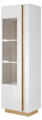 Image de Vitrine haute, blanc + blanc brillant + chêne Grandson, 60 x 193,5 x 40 cm