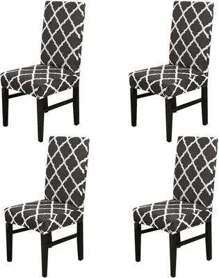 Obrázek produktu pro Kryty židlí 4 kusy Elastické moderní ochranné kryty židlí, kryty židlí pro domácí jídelnu Moderní svatební kytice, hotel, restaurace Decor（Black）
