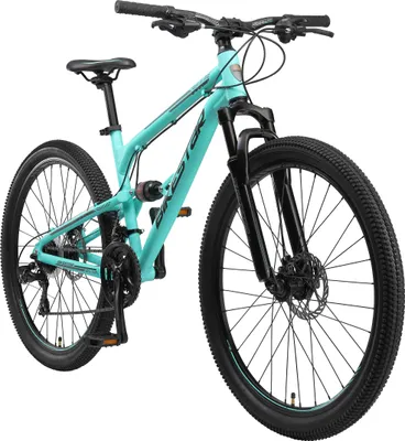 Produktbild von BIKESTAR Vollgefedert Aluminium Mountainbike 27.5 Zoll, 21 Gang Shimano Schaltung mit Scheibenbremse | 16,5 Zoll Rahmen Fully MTB Erwachsenen- und Jugendfahrrad | Mint
