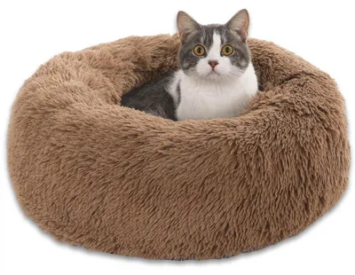 Productafbeelding van Hondenbed, donutvorm, pluche, wasbaar, rond, bruin, 50 cm