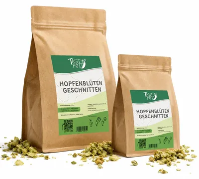 Produktbild von Tasty Pott Hopfenblüten geschnitten – Natürliches Aroma - im Beutel - 250g