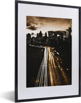 Produktbild von MuchoWow® MuchoWow® Gerahmtes Poster Gold - Autobahn - Städte 30x40 cm - Poster mit zchwarzem Bilderrahmen - Wandposter Schlafzimmer
