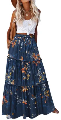 Productafbeelding van Maxi-rok met hoge taille - Elegante zomerrok - Gelaagd - Met koordstrop - Casual vrijetijdskleding - Tot aan de enkels - Comfortabele pasvorm