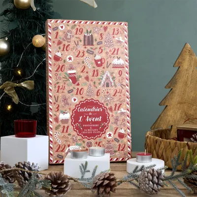 Rote Adventskerzen-Box mit 24 Stück – Weihnachtsdekoration