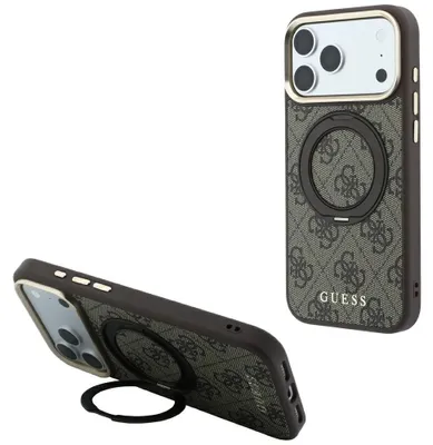 Produktbild von Guess Ring Stand 360 4G Classic Logo MagSafe Hülle für iPhone 18 Pro / 17 Pro, braun