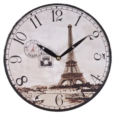 Produktbild von Zeitlose Wanduhr Ø29cm Landhausstil Shabby Vintage Antik Küchenuhr Holzuhr Deko, Motiv:Paris
