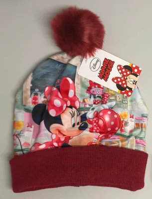Produktbild von Minnie Maus Mädchen Winter Mütze mit Bommel Minnie Mouse rot Größe 54