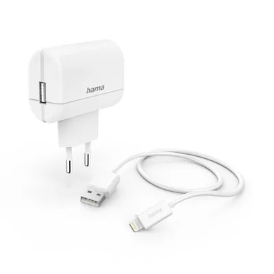 Produktbild von Hama Ladeset Ladegerät mit Ladekabel Lightning, 12 W, 1 m, Weiß