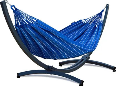 Produktbild von Potenza Outdoor Catargo Hängematte mit Verzinkter Tytan Gestell für 2 Personen I Baumwolle Doppelhängematte  220x160, 220kg I Hängemattengestell 350kg, wetterfest
