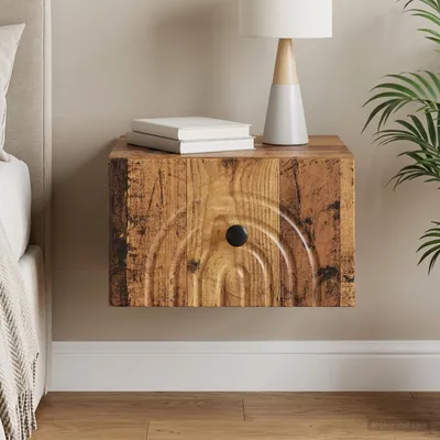Imagen del producto de vidaXL Mesita de noche de madera maciza, para montaje en pared, 33 x 34,5 x 20 cm