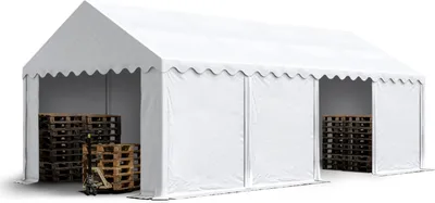 Produktbild von Lagerzelt 4x8 m Industriezelt Unterstand PVC Plane 750 N weiß mit Bodenrahmen