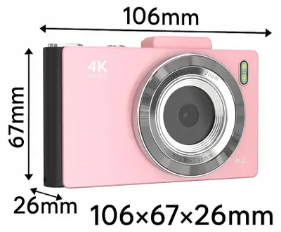 Produktbild von Retro Digitalkamera - Kompaktkamera - 48 MP Dual-Objektiv - 7,1 cm IPS-Display - 16x Zoom - Autofokus - OTG & SD-Unterstützung - 64 GB Speicherkarte - Rosa