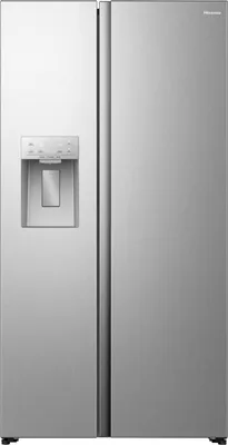 Produktbild von Hisense Hi5 Freistehend Side-by-Side-Kühlschrank, Inox, 528 l, Freistehend, Amerikanische Tür, Grau, Edelstahl, 2 Tür(en), Tür-zu-Tür, Berührung