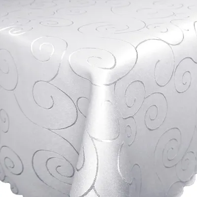 Produktbild von Ornamente Tischdecke Oval 135x180 WEISS bügelfrei pflegeleicht