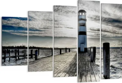 Produktbild von Bild auf Leinwand - Leinwandbild - See Leuchtturm Holzbrücke Wasser - 150x100cm - Wand Bild - Wanddeko - Leinwanddruck - Bilder - Kunstdruck - Leinwand bilder - Wandkunst - EG150x100-0330