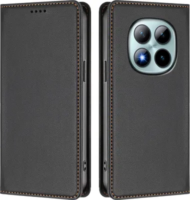 Image de Etui en cuir pour Xiaomi Redmi Note 15 Pro+, étui magnétique en cuirPolyuréthaneavec support Noir