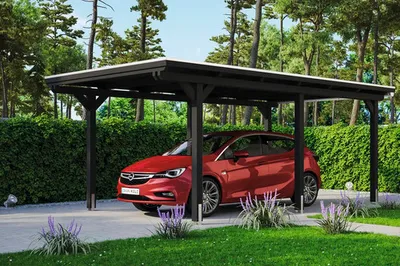Produktbild von Einzelcarport SKAN HOLZ Emsland inkl. Pfostenanker, EPDM Folie 354 x 604 cm anthrazit