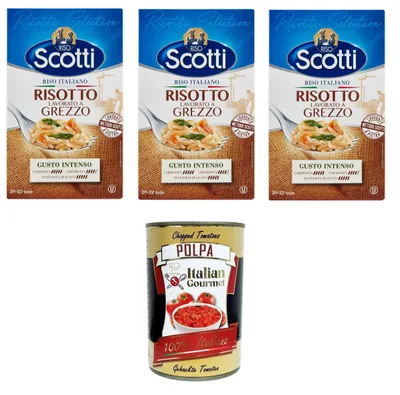 Produktbild von Riso Scotti Risotti Selection Risotto Lavorato a Grezzo Risotti Selection Reis Roh verarbeitetes Risotto 3x1 kg+ Italian Gourmet polpa 400g