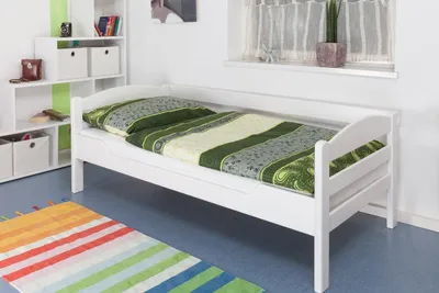 Produktbild von Einzelbett "Easy Premium Line" K1/n/s, Buche Vollholz massiv weiß lackiert - Maße: 90 x 190 cm