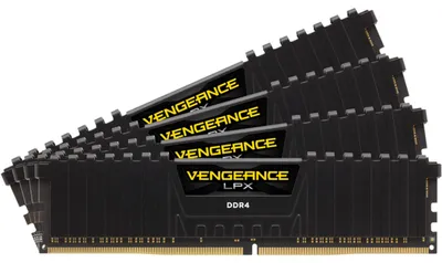 Produktbild von DIMM 64 GB DDR4-3200 (4x 16 GB) Quad-Kit (schwarz, CMK64GX4M4E3200C16, Vengeance LPX, INTEL XMP)