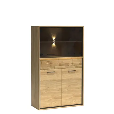 Obrázek produktu pro Nízká vitrína s LED osvětlením SUCRE - ořech hikora / dub