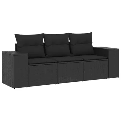 Produktbild von vidaXL 3-tlg. Garten-Sofagarnitur mit Kissen Schwarz Poly Rattan
