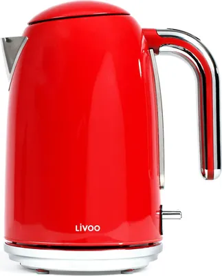 A red electric kettle on a white background.
