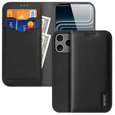 Produktbild von iPhone 18 Pro Hülle - Dux Ducis Hivo - Echtes Leder Klapphülle - Schwarz