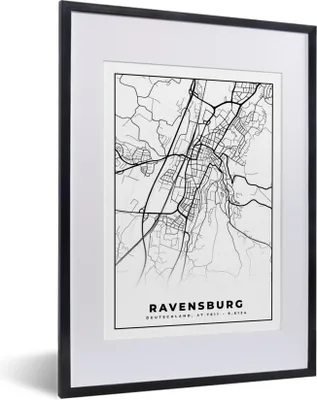 Produktbild von MuchoWow® Gerahmtes Poster Karte - Karte - Revensburg - Stadtplan 30x40 cm - Poster mit Schwarzem Bilderrahmen Wandposter Rahmen Foto Bilder - Wandposter Schlafzimmer