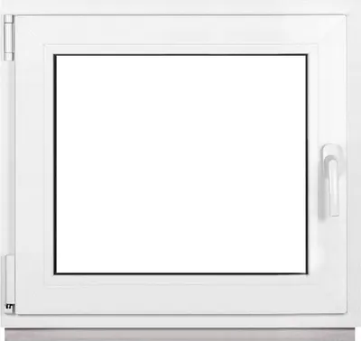 A white window frame with a clear glass pane, shown from the front.