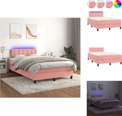 Produktbild von vidaXL Boxspringbett mit Matratze & LED Rosa 120x200 cm Samt -  Betten & Bettgestelle