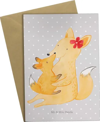 Produktbild von Mr. & Mrs. Panda babykarte Fuchs Mama - Grau Pastell - Geschenk, Muttertag, Mutter, osterkarten, genesungskarte, Tochter, Schoß, weihnachtskarten, Grußkarten