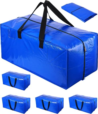 Productafbeelding van Duurzame grote opbergtas met ritssluitingen - Set van 5 - 100 l duurzame en waterdichte verhuiszakken - Blauw - Reizen