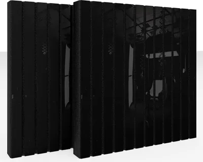Zdjęcie produktu dla Zestaw 2 sztuk – panel akustyczny z lameli | 50 x 50 x 5 cm | Pochłanianie dźwięku – dyfuzja – odbicie – izolacja akustyczna | [SLATO | Czarny błyszczący plastik]