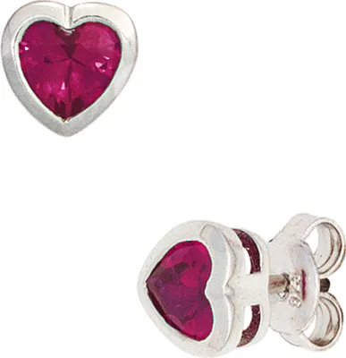 Produktbild von Paar Stecker Ohrstecker Herz Herzchen 925 Silber Zirkonia pink Kinder