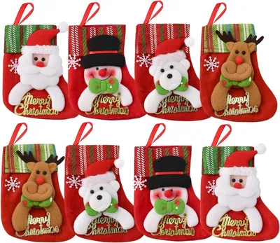 Produktbild von 8-teiliges Premium-Weihnachtsstrumpf-Set, Kamindekoration, Weihnachtsstrumpftasche, Weihnachtsstäbe, Weihnachtsstiefel