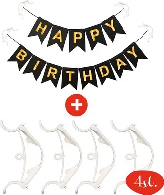 Produktbild von Duerté - 4 Girlandenklammern + Happy Birthday - Girlandenaufhängesystem - Geburtstagsdekoration - Eckklammern - 6 Stück