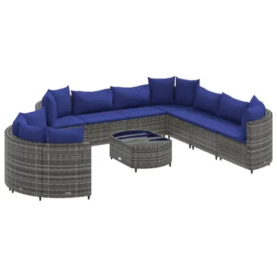 Produktbild von 10-tlg. Garten-Sofagarnitur mit Kissen Grau Poly Rattan