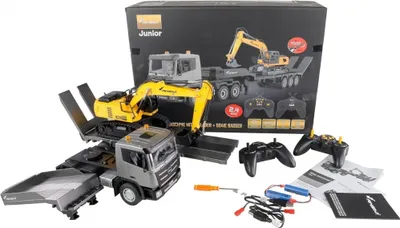 Obrázok produktu pre AMEWI 22673 Amewi 2-in-1 Tieflader/Bagger-Set G836E/G041E 1:24 RTR