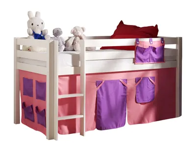 Produktbild von Vipack Spielbett Pino mit Textilset "Bella" - Kiefer massiv weiss lackiert, Maße: 210 cm x 114 cm x 106 cm; PICOHSZG1474